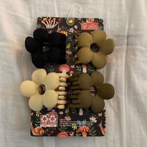 Floral Hair Claw Clip Set in Black and Neutral Tones